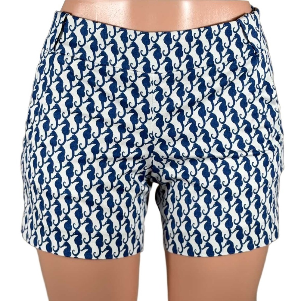 J.Crew Factory Navy Blue White Seahorse Print Side Zip Shorts Womens 2